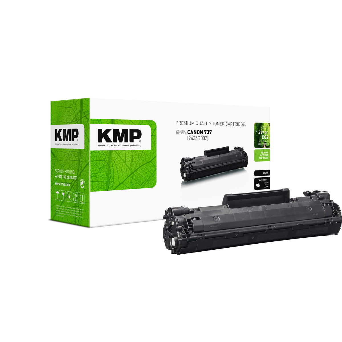 KMP Alternative für Canon 737 9435B002 Tonerpatrone für Laserdrucker grün mit schwarzer Kartusche