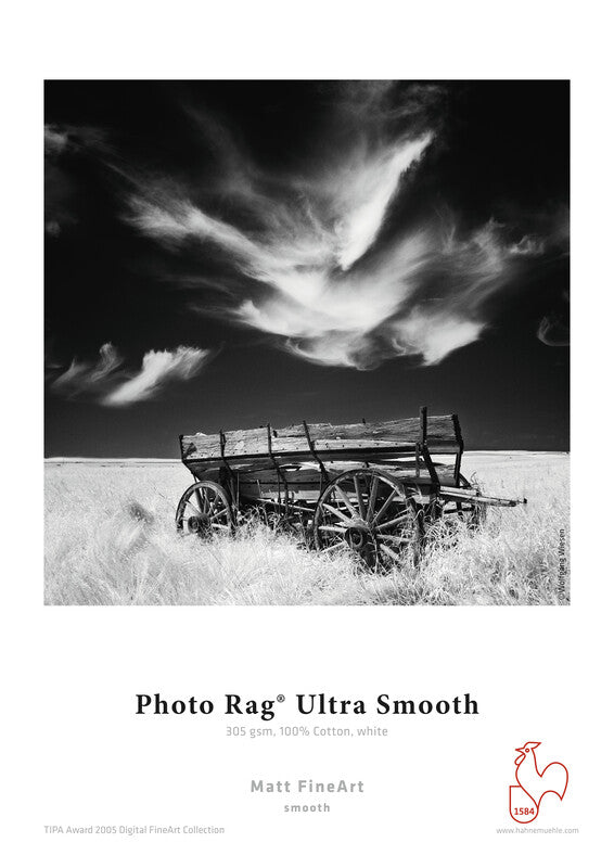 Photo Rag Ultra Smooth 305 gsm von Hahnemühle, weißes Baumwollpapier mit ultrafeiner matter Oberfläche für Matt FineArt