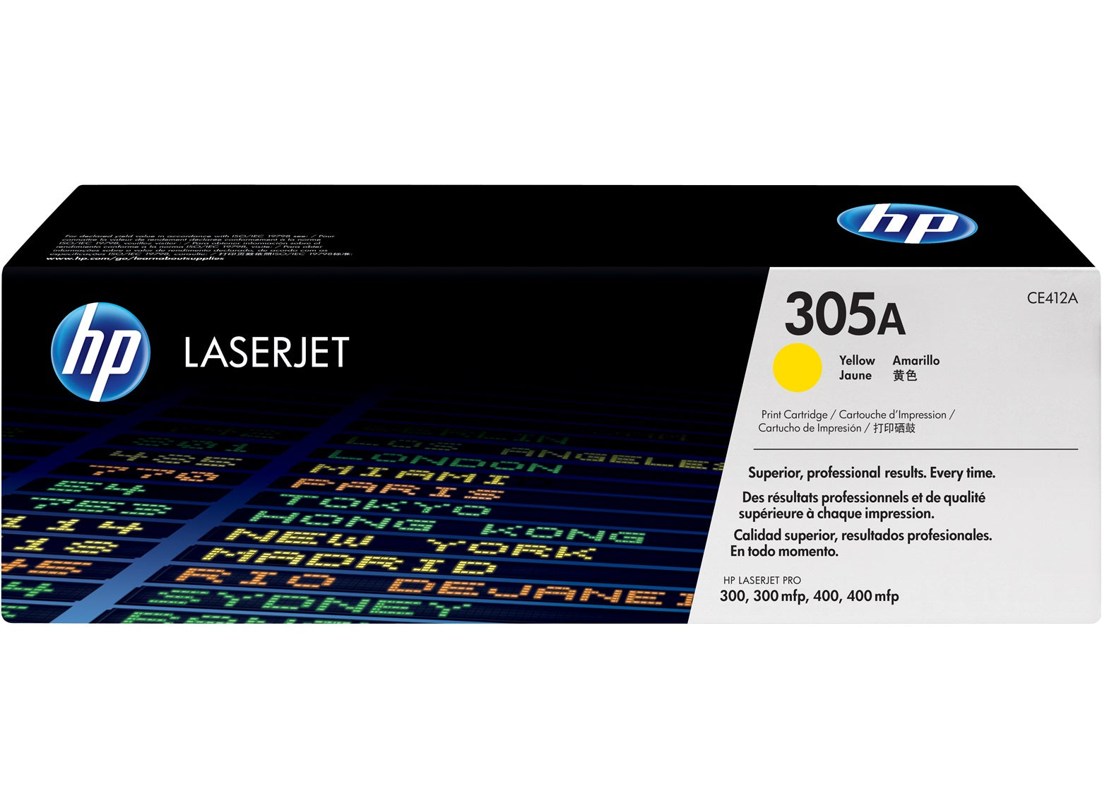 HP Toner CE412A 305A gelb für LaserJet Tonerkartusche mit gelbem 305A Aufdruck und CE412A Markierung